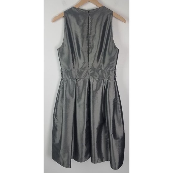 Eliza J. New York Sz. 10 Grey Metallic Sleeveless Fit & Flare Rhinestone Detail - Picture 8 of 9